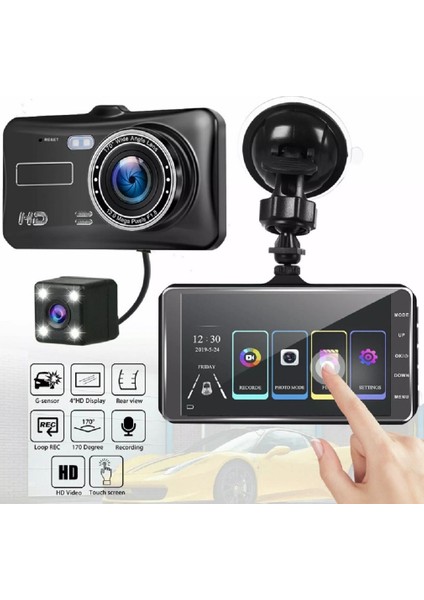 MB-300 1296P 4" IPS Dokunmatik Ekran Araç Içi Çift Kamera Gece Görüşlü. Araç Kamera.(Türkçe Menü+G-Sensör)