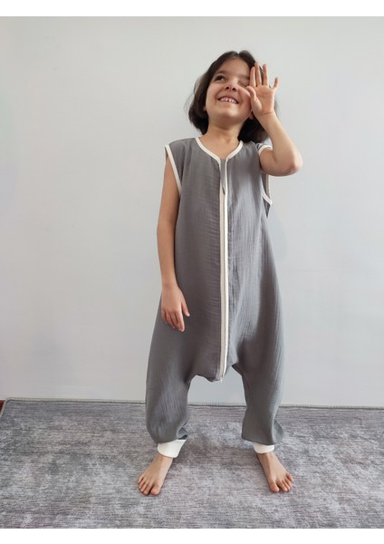 Yazlık Kolsuz Müslin Bebek Çocuk Uyku Tulumu %100 Pamuk Müslin Kumaş