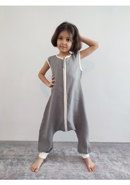 Yazlık Kolsuz Müslin Bebek Çocuk Uyku Tulumu %100 Pamuk Müslin Kumaş