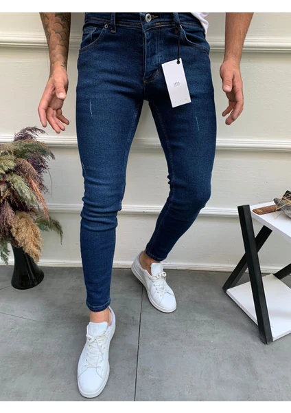 Erkek Mavi Skinny Fit Pantolon