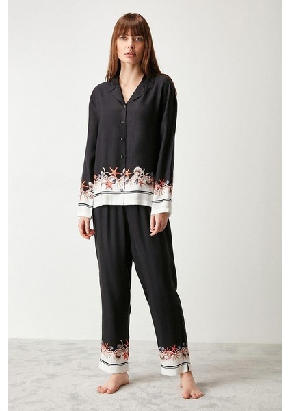 Uzun Kol Önden Düğmeli Kadın Pijama Takım W402