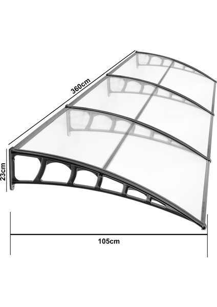 Lupın Kapı Pencere Üstü Pratik Sundurma 105X360 - Siyah