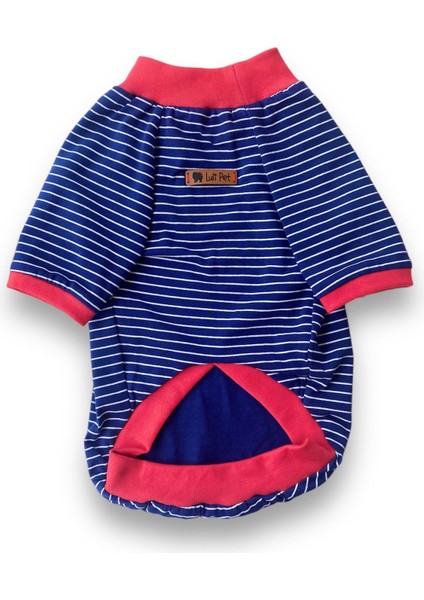 Lacivert-Beyaz Çizgili Kedi Köpek T-Shirt