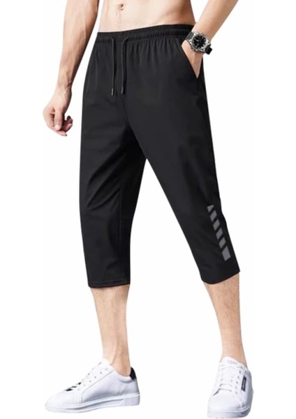 Büyük Beden Özel Tasarım Minimal Baskılı Pamuk Diz Altı Dış Mekan Erkek Bermuda Şort