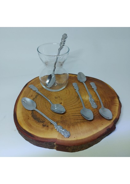 Paslanmaz Dekoratif Çay Kaşığı 6 Adet Gül Saplı Çay Kaşığı 11 cm