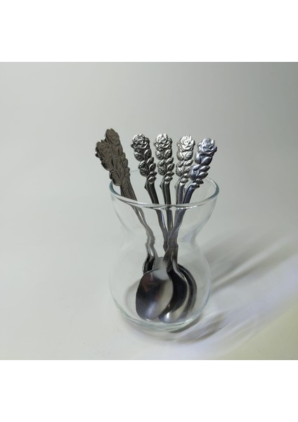 Paslanmaz Dekoratif Çay Kaşığı 6 Adet Gül Saplı Çay Kaşığı 11 cm fiyatları