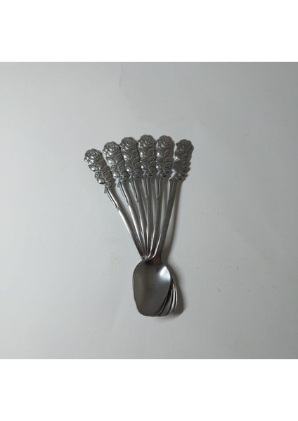 Paslanmaz Dekoratif Çay Kaşığı 6 Adet Gül Saplı Çay Kaşığı 11 cm fırsatları