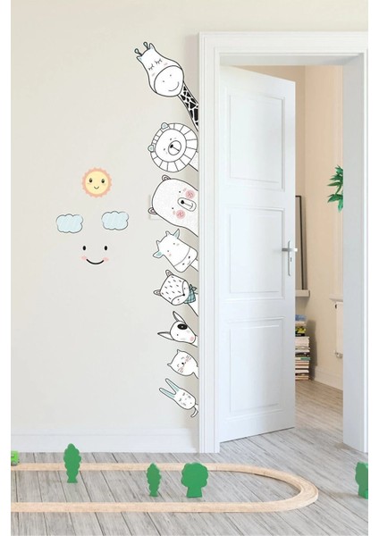 Sola ve Sağa Bakan Sevimli Hayvan Arkadaşlar Çocuk Odası Duvar Sticker Seti