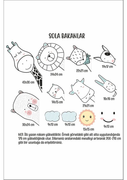 Sola ve Sağa Bakan Sevimli Hayvan Arkadaşlar Çocuk Odası Duvar Sticker Seti fiyatları
