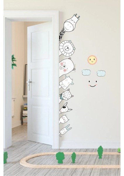 Sola ve Sağa Bakan Sevimli Hayvan Arkadaşlar Çocuk Odası Duvar Sticker Seti