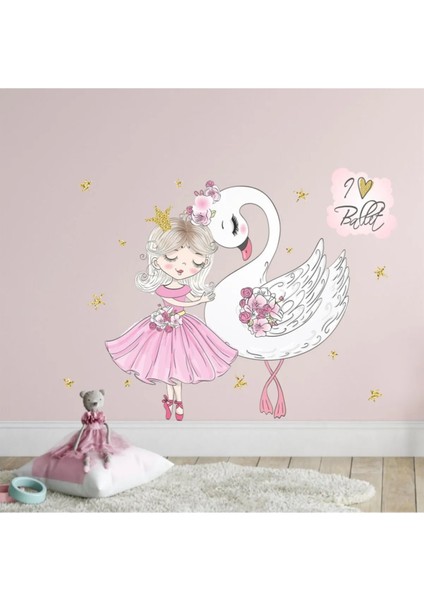 Balerin ve Beyaz Kuğu Çocuk Odası Sticker