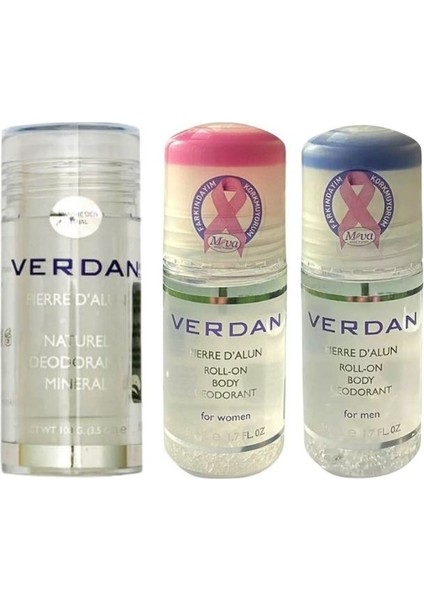 Doğal Kristal Roll On Deodorant 100 gr + Roll-On Body Deodorant For Men 50 ml + For Women 50 ml