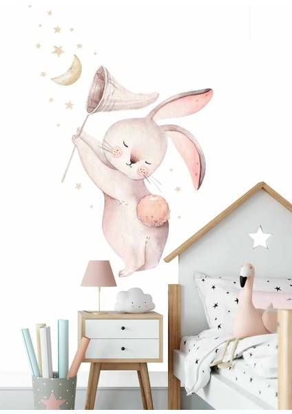 Minik Tavşan Ay ve Yıldızlar Duvar Sticker Seti