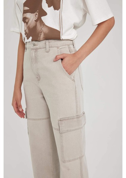 90's Wide Leg Yüksek Bel Geniş Paça Uzun %100 Pamuk Kargo Jean Pantolon A3468AX23SM fırsatları