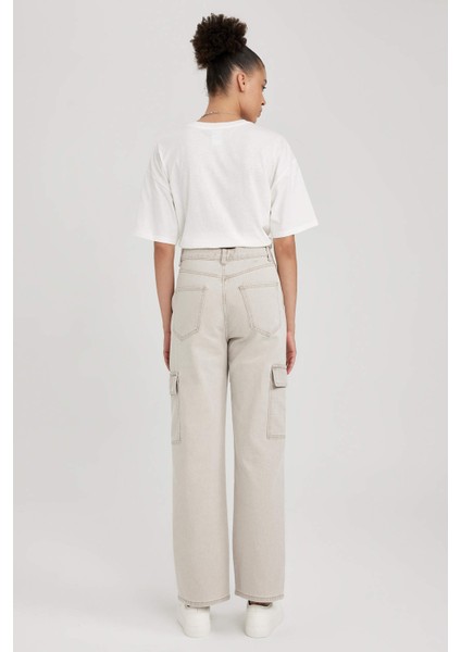 90's Wide Leg Yüksek Bel Geniş Paça Uzun %100 Pamuk Kargo Jean Pantolon A3468AX23SM indirimleri