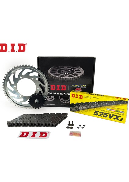 Zincir Dişli Seti Kawasakı Zx-6r Nınja (600 Cc) (-) / Zincir : DID-525VX3 (ÇELIK)-108 / Dişli: Sunstar (15T-40T) / Kawasakı / Zx-6r Nınja / 600CC / --------------