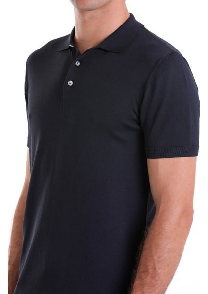 Lacivert Comfort Fit Düz Polo Yaka Rayon Tişört