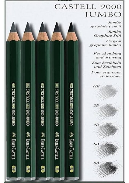 Faber Castell 9000 Jumbo Dereceli Kurşun Resim Kalemi 5’li Set