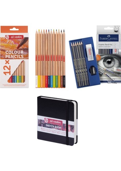 Faber Castel Goldfaber Dereceli Kalem Çizim Seti - Art Creation 12'li Kuru Boya ve Art Creation 12X12 Defter