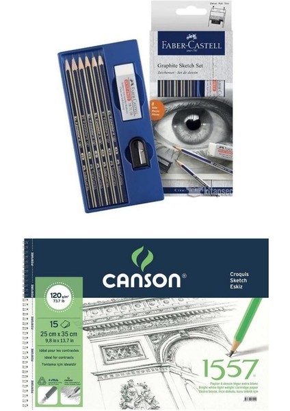Faber Castel Goldfaber Dereceli Kalem Çizim Seti 8 Parça ve Canson 25X35 Defter