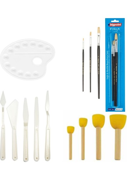 Art Tone Boya Malzemeleri + Fırça Seti + Tampon Fırça Seti + Spatül Seti + Resim Paleti
