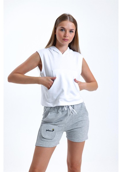 Beyaz Kolsuz Kapüşonlu Crop Sporcu Atlet Tişört fiyatları
