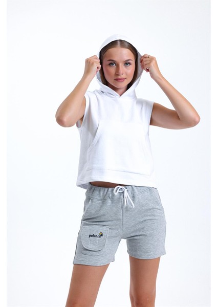 Beyaz Kolsuz Kapüşonlu Crop Sporcu Atlet Tişört fırsatları