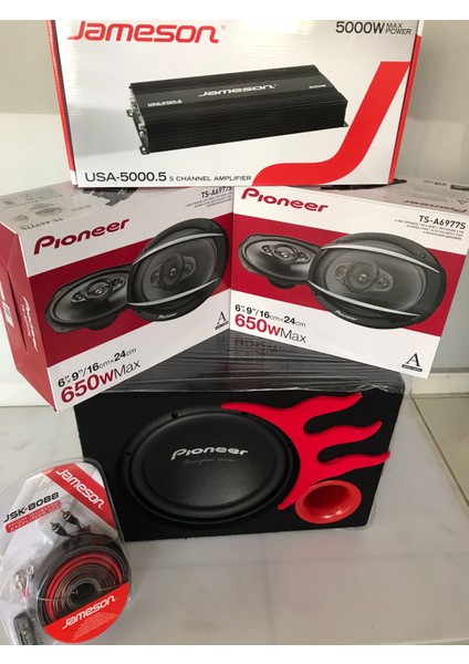 Paket Ses Sistemi Tam Takım - Jameson 5 Kanal Anfi -2 Takım Oval Hoparlör -Wofer- Kablo Set Full