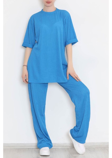 Kadın Mavi Fitilli Duble Kol Takım