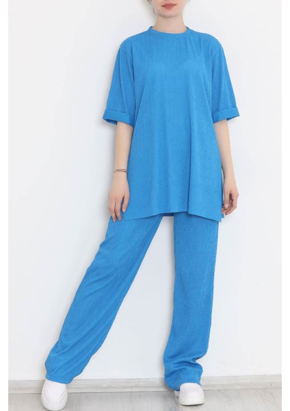 Kadın Mavi Fitilli Duble Kol Takım modelleri