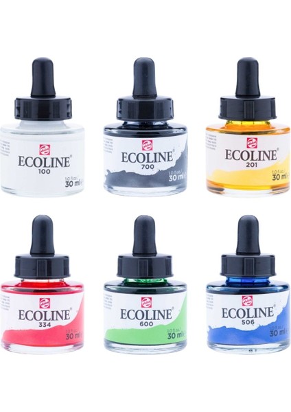 Ecoline Sıvı Suluboya Mürekkep 30ML 6'lı Set Ana Renkler
