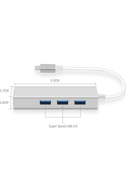 Blue Wings Type C USB 3.1 – 3port USB 3.0+ RJ45 Gigabit Ethernet Çoklayıcı Hub