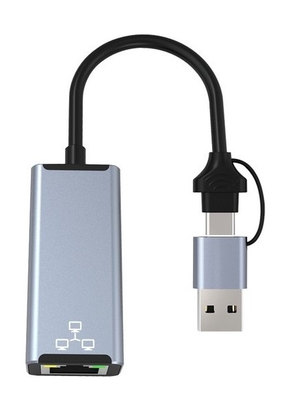 Blue Wings 2 In 1 Type-C & USB 3.0 Çiftli Ethernet RJ45 Windows Macbook Uyumlu Çevirici Hub Adaptör