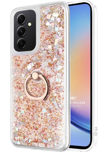Samsung Galaxy A34 Kılıf Glitter Liquid Holder Gold