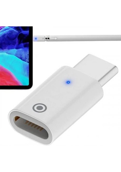 Polham Apple Pencil Kalem Şarj Adaptörü, Type C To Lightning Çevirici Dönüştürücü, Gösterge Işıklı