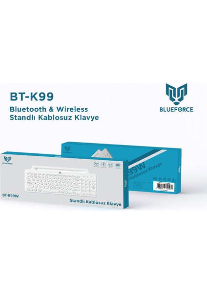 BT-K99 Bluetooth & Wireless Kablosuz Klavye Standlı Beyaz Telefon Pc Tablet Tv Laptop Mac Uyumlu