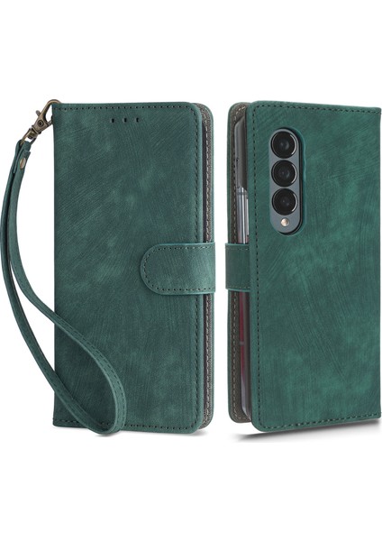 Samsung Galaxy Z Fold4 Için 5g Telefon Cüzdan Kılıfı Rfıd Engelleme Deri Telefon Stand Kapağı Strap-Yeşil (Yurt Dışından)