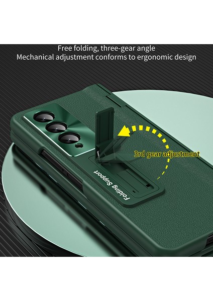 Samsung Galaxy Z Fold4 5g Menteşe Koruma Telefon Kılıfı Pu Deri Kaplamalı Pc Kickstand Kapak Temperli Cam Film (Yurt Dışından)