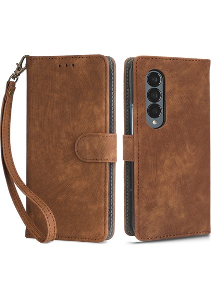 Samsung Galaxy Z Fold4 Için 5g Telefon Cüzdan Kılıfı Rfıd Engelleme Deri Telefon Stand Kapağı Strap-Brown (Yurt Dışından)