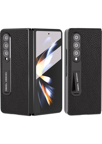 Samsung Galaxy Z Fold4 5g Cowhide Deri+Pc Kickstand Telefon Kılıfı Litchi Doku Temsilli Cam Film ile Çizgi Anti-Çizgi Kapağı (Yurt Dışından)