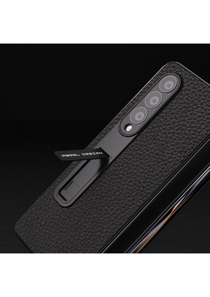 Samsung Galaxy Z Fold4 5g Cowhide Deri+Pc Kickstand Telefon Kılıfı Litchi Doku Temsilli Cam Film ile Çizgi Anti-Çizgi Kapağı (Yurt Dışından)