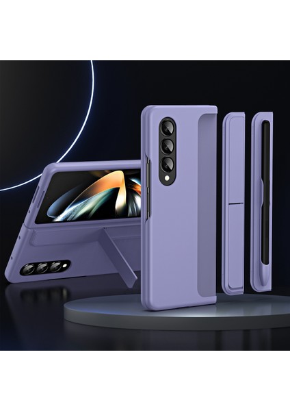 Samsung Galaxy Z Fold4 5g Kauçuk Sert Pc Katlanır Kabuk Görünmez Kickstand Anti-Çizelge Koruyucu Telefon Kılıfı / Kalem Tutucu (Yurt Dışından)