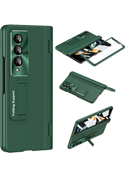 Samsung Galaxy Z Fold4 5g Menteşe Koruma Telefon Kılıfı Pu Deri Kaplamalı Pc Kickstand Kapak Temperli Cam Film (Yurt Dışından)