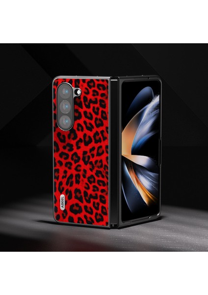 Samsung Galaxy Z Fold5 5g Leopar Desen Kılıfı Anti-Çizgi Pu Deri + Pc Telefon Kapağı (Yurt Dışından)