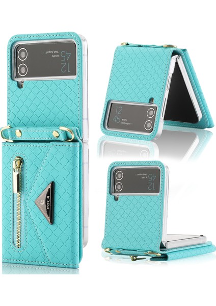 Samsung Galaxy Z Flip3 5g Sonbahar Önleyici Telefon Kılıfı, Zipper Cep Pu Deri Kickstand Omuz Kayışı ile Çoklu Kart Yuvası Cüzdan Kapağı (Yurt Dışından)