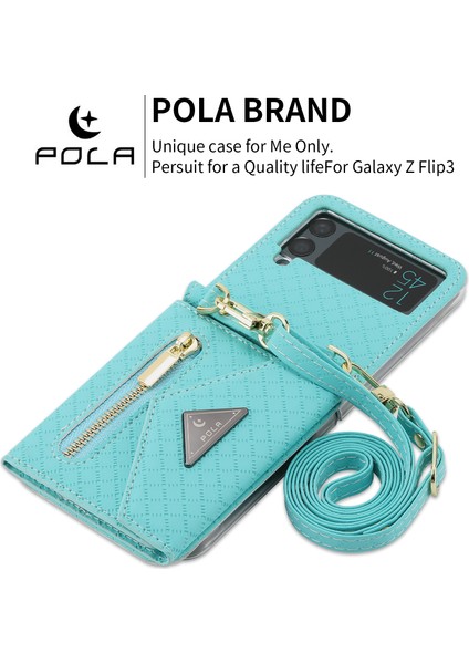 Samsung Galaxy Z Flip3 5g Sonbahar Önleyici Telefon Kılıfı, Zipper Cep Pu Deri Kickstand Omuz Kayışı ile Çoklu Kart Yuvası Cüzdan Kapağı (Yurt Dışından)