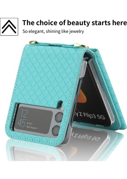 Samsung Galaxy Z Flip3 5g Sonbahar Önleyici Telefon Kılıfı, Zipper Cep Pu Deri Kickstand Omuz Kayışı ile Çoklu Kart Yuvası Cüzdan Kapağı (Yurt Dışından)