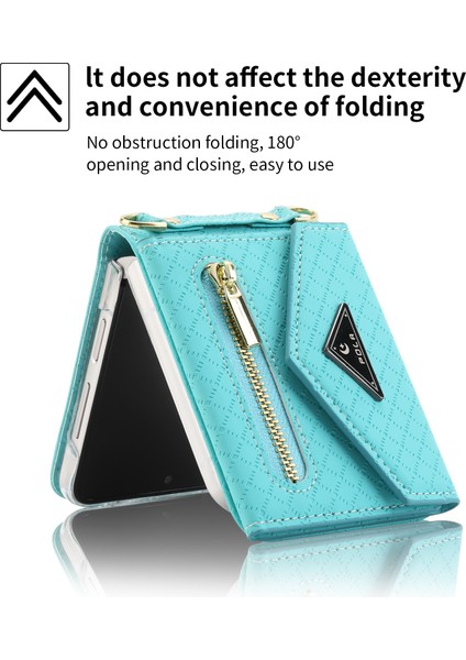 Samsung Galaxy Z Flip3 5g Sonbahar Önleyici Telefon Kılıfı, Zipper Cep Pu Deri Kickstand Omuz Kayışı ile Çoklu Kart Yuvası Cüzdan Kapağı (Yurt Dışından)
