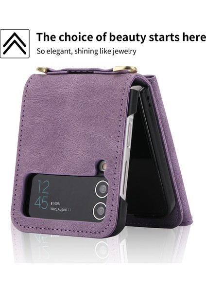 Samsung Galaxy Z Flip3 5g Fermuarı Cep Kickstand Çok Kart Yuvası Pu Deri Telefon Kapağı Omuz Kayışı (Yurt Dışından) modelleri