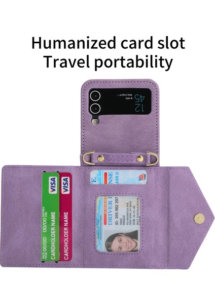 Samsung Galaxy Z Flip3 5g Fermuarı Cep Kickstand Çok Kart Yuvası Pu Deri Telefon Kapağı Omuz Kayışı (Yurt Dışından) indirimleri